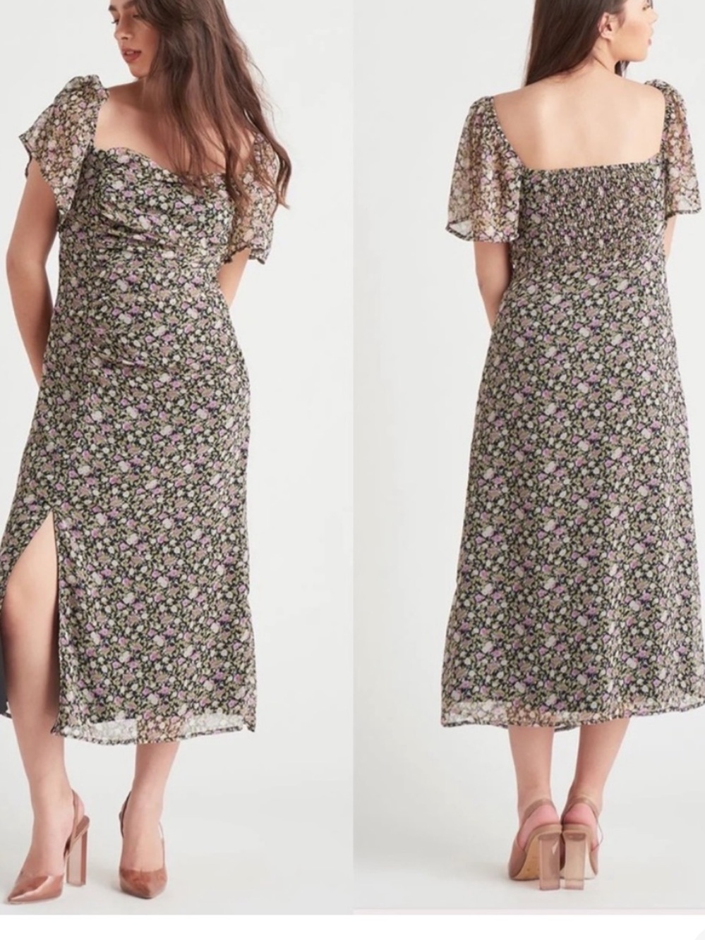 Black tape floral midi dress xs